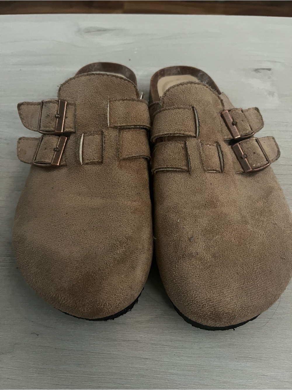 Kids Suede Slip-On Clogs with Double Buckle - Brown